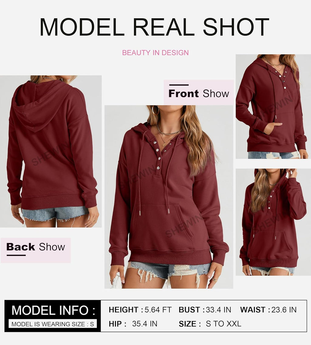 Women's Casual Hoodies Long Sleeve Solid Lightweight Pullover Tops Loose Sweatshirt with Pocket