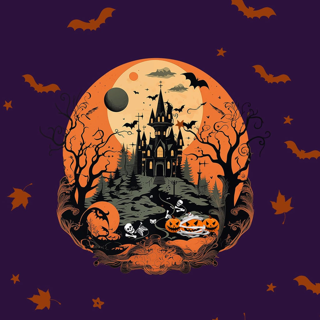 Halloween Shirts for Women: Castle Pumpkin Pattern Halloween Party Short Sleeve Costumes Crewneck T-Shirt