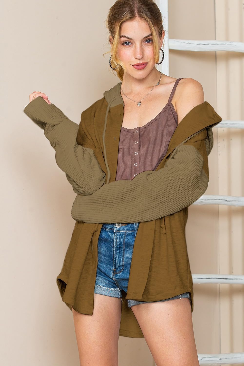 Oversized Sweatshirt for Women Loose Fit Casual Long Sleeve Button Hooded Sweatshirts Hoodies with Pocket