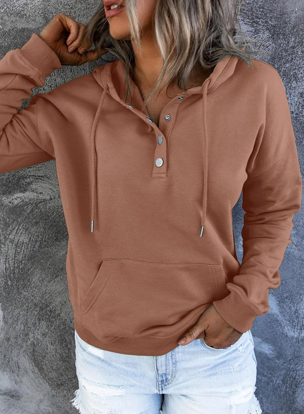 Women's Casual Hoodies Long Sleeve Solid Lightweight Pullover Tops Loose Sweatshirt with Pocket