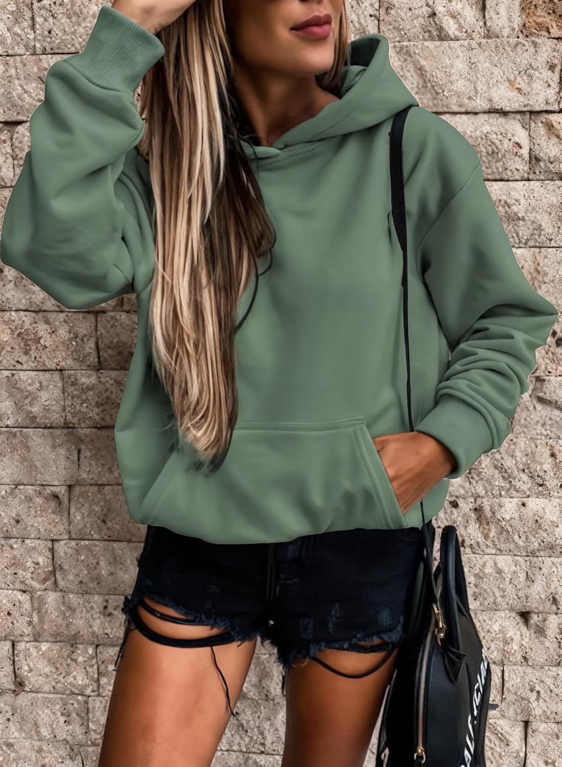 Women's Casual Hoodies Long Sleeve Solid Lightweight Pullover Tops Loose Sweatshirt with Pocket