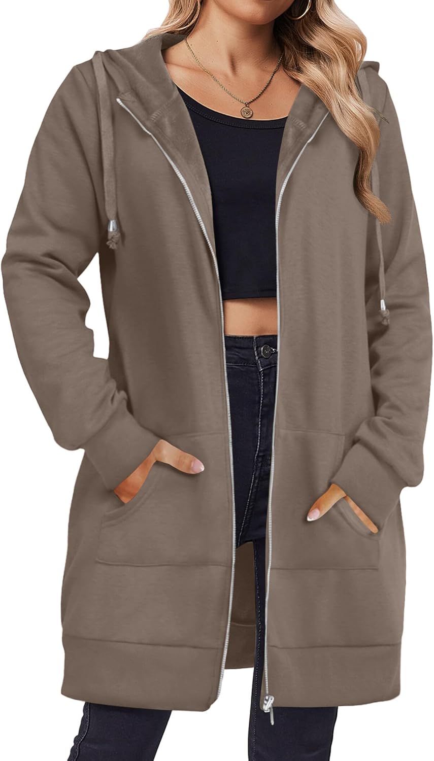 Zip Up Hoodies For Women Long Sleeve Oversized Sweatshirts Casual Lightweight Fleece Jackets With Pockets