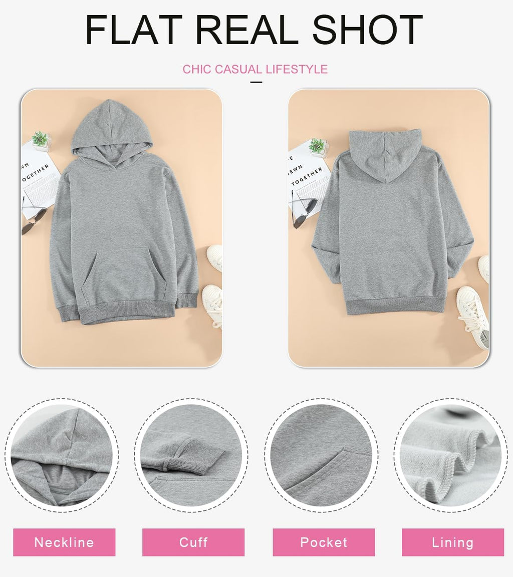 Women's Casual Hoodies Long Sleeve Solid Lightweight Pullover Tops Loose Sweatshirt with Pocket