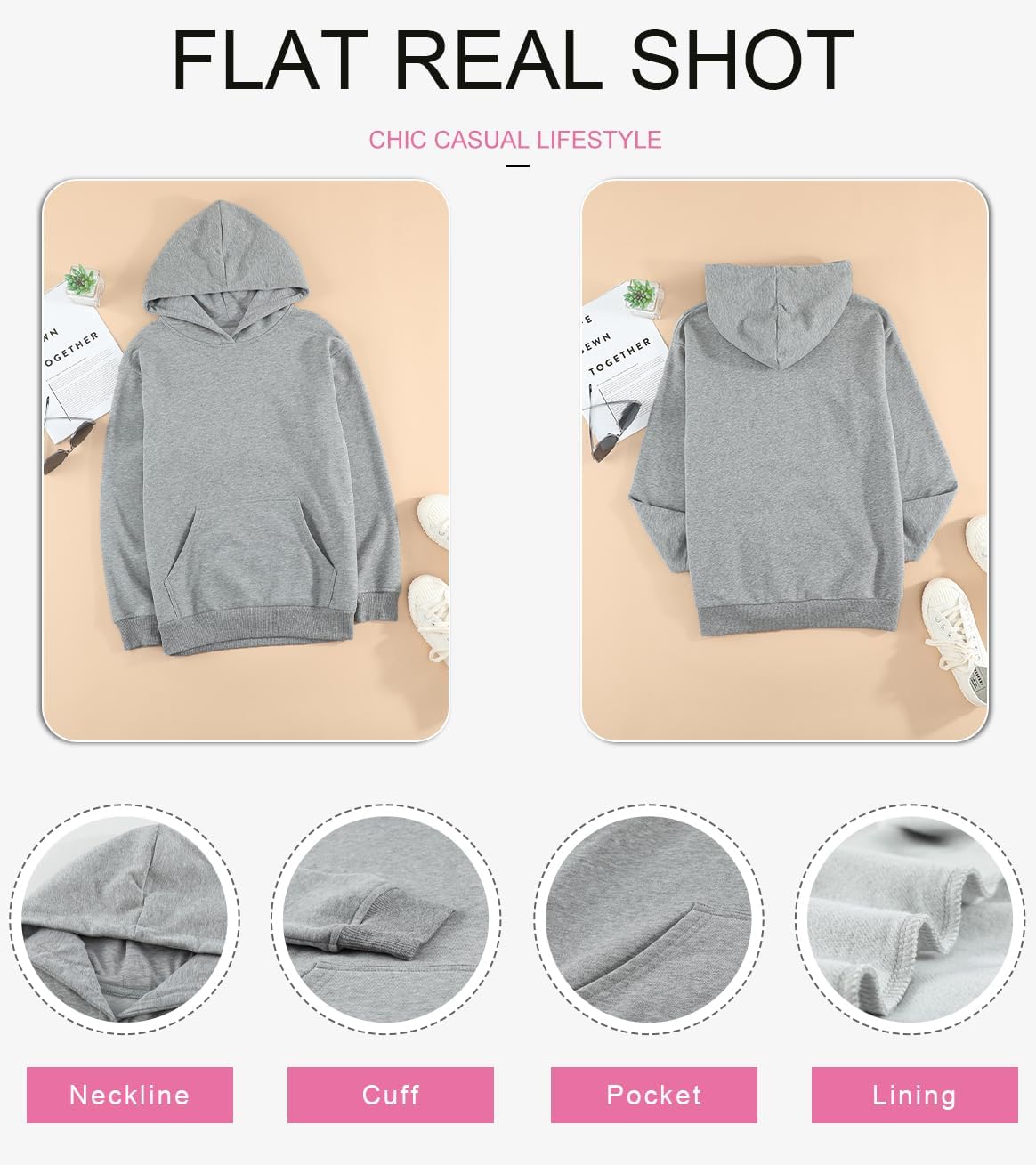 Women's Casual Hoodies Long Sleeve Solid Lightweight Pullover Tops Loose Sweatshirt with Pocket