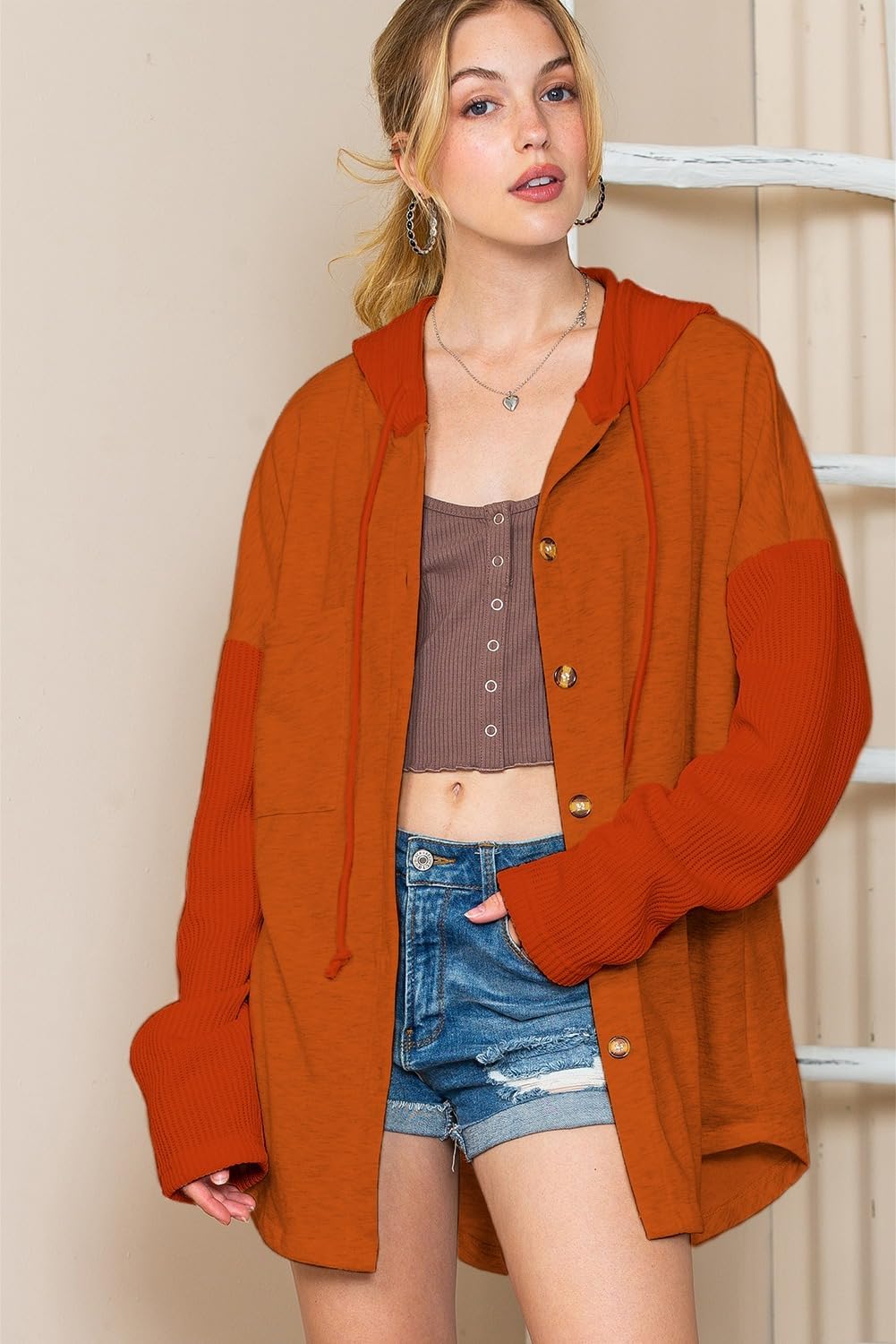 Oversized Sweatshirt for Women Loose Fit Casual Long Sleeve Button Hooded Sweatshirts Hoodies with Pocket