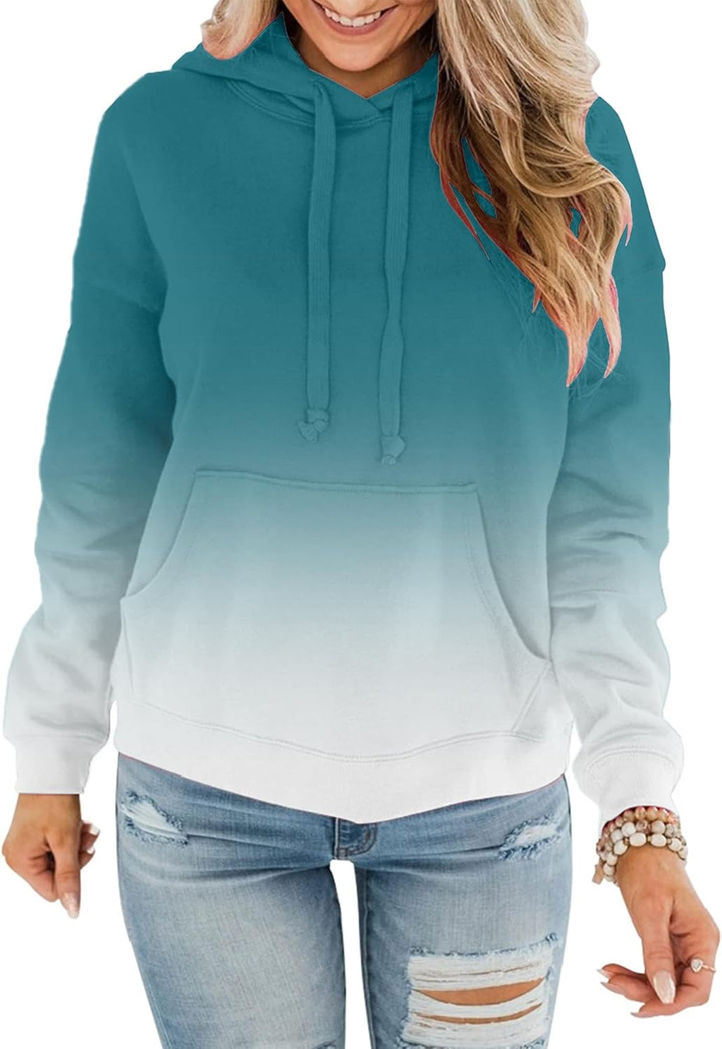 Womens Casual Hoodies Crew Neck Long Sleeve Sweatshirts with Pocket Lightweight Pullover Tops