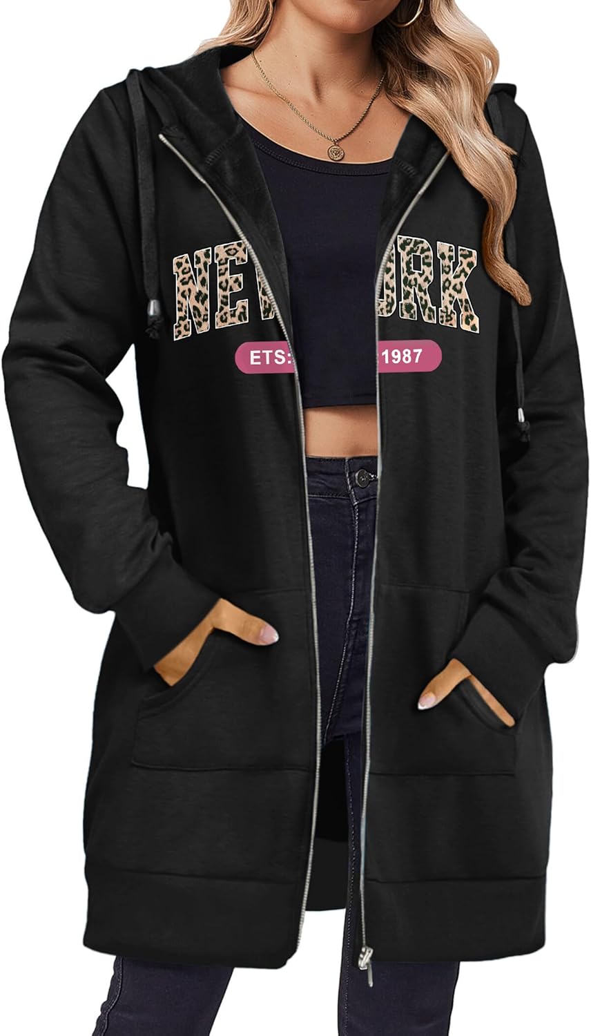 Zip Up Hoodies For Women Long Sleeve Oversized Sweatshirts Casual Lightweight Fleece Jackets With Pockets