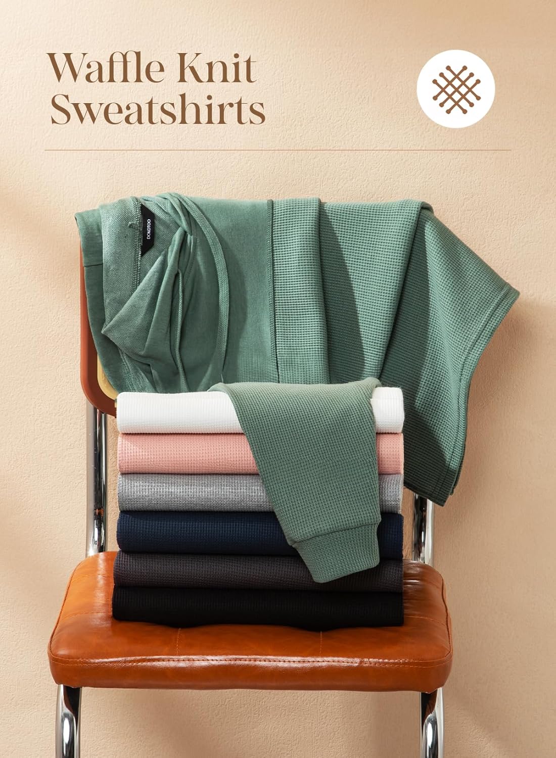 Womens Hoodies Casual Waffle Knit Long Sleeve Drawstring Pullover Sweatshirts Lightweight Hooded Tops