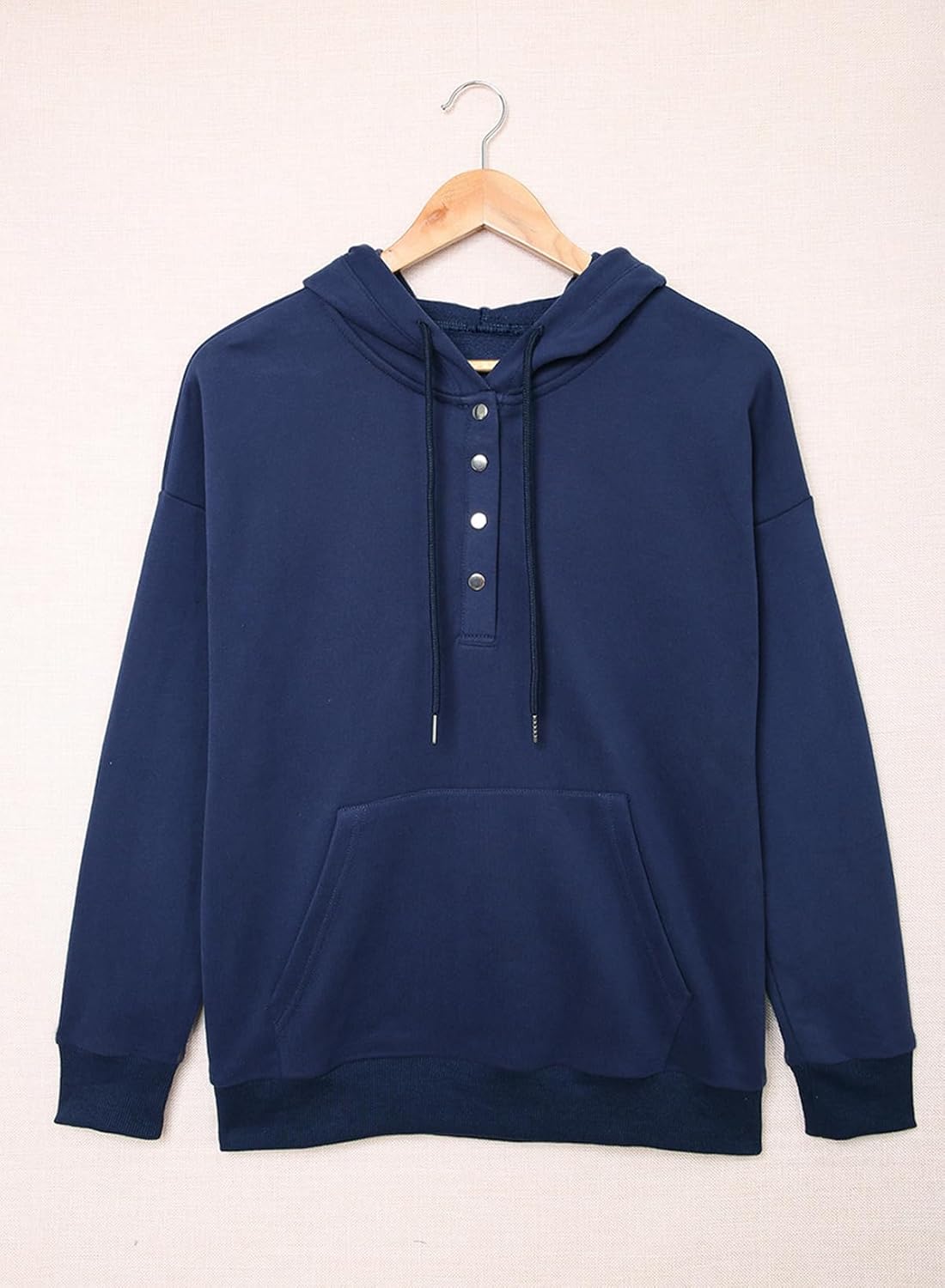 Womens 2025 Hoodies Button Collar Drawstring Hooded Pullover Sweatshirt Casual Long Sleeve Tops Shirts