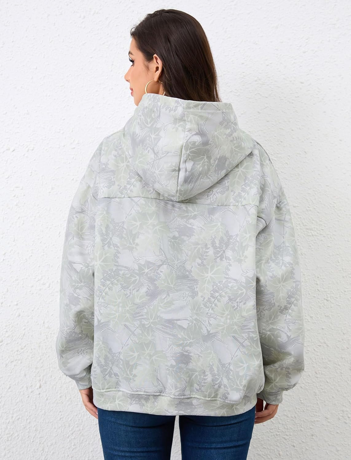 Womens Camo Hoodies Maple Leaf Print Oversized Hooded Sweatshirt Fleece Pullover Sweatshirts Long Sleeve with Pocket
