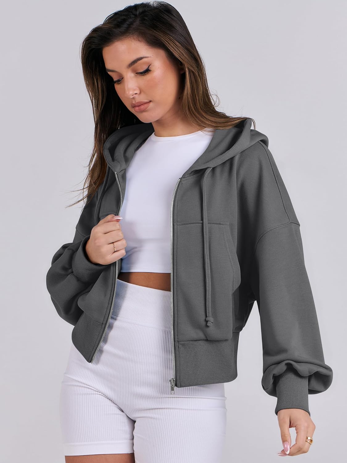 Womens Zip Up Hoodies Cropped Sweatshirts Casual Comfy Cute Zip Jackets Fashion Trendy Fall Outfits 2025 Y2K Clothes