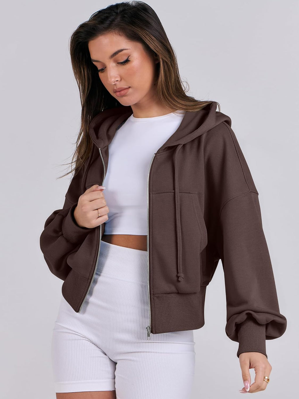 Womens Zip Up Hoodies Cropped Sweatshirts Casual Comfy Cute Zip Jackets Fashion Trendy Fall Outfits 2025 Y2K Clothes