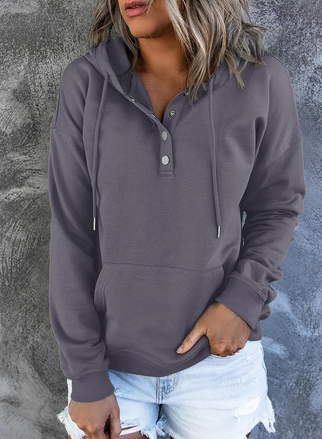 Women's Casual Hoodies Long Sleeve Solid Lightweight Pullover Tops Loose Sweatshirt with Pocket