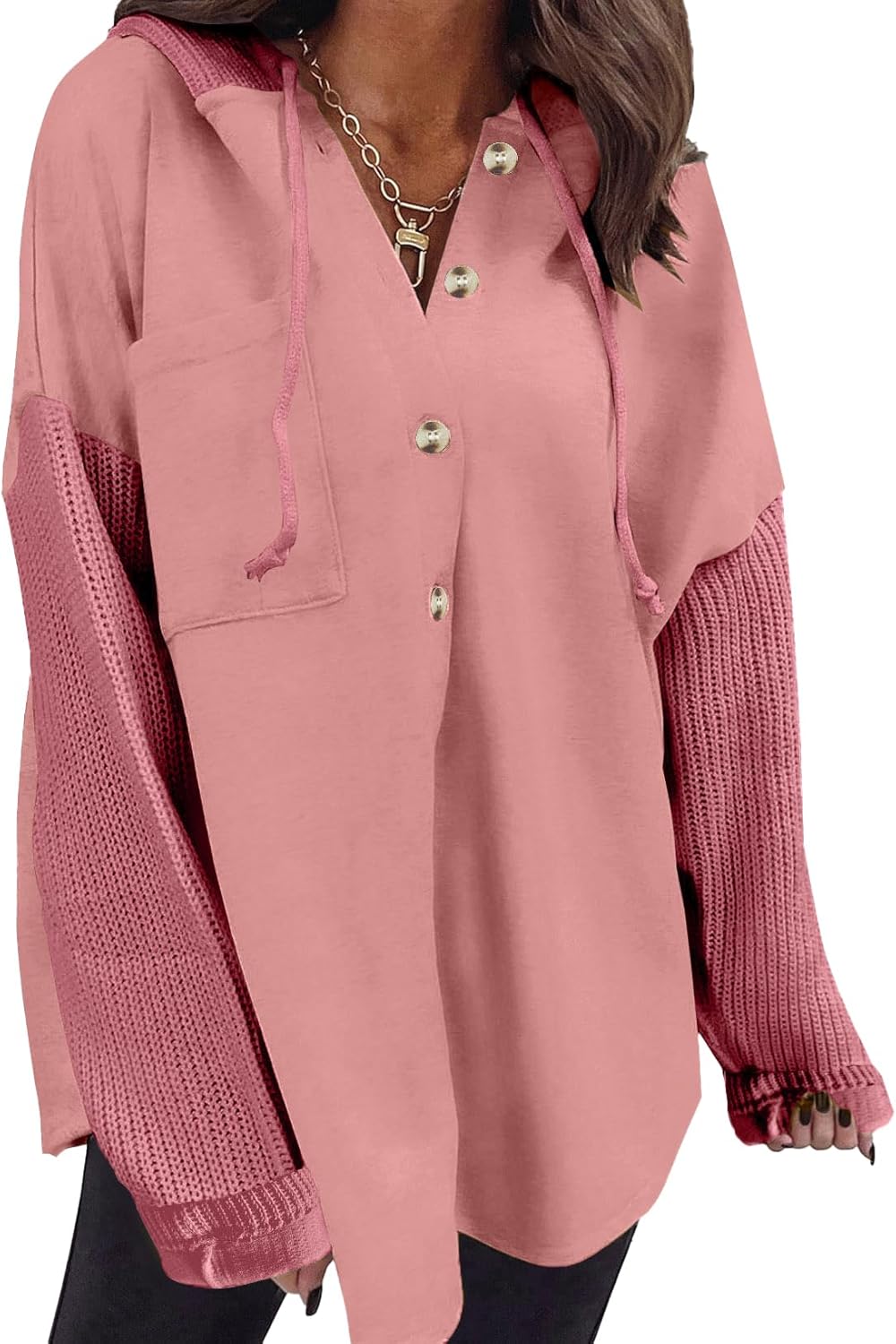 Oversized Sweatshirt for Women Loose Fit Casual Long Sleeve Button Hooded Sweatshirts Hoodies with Pocket