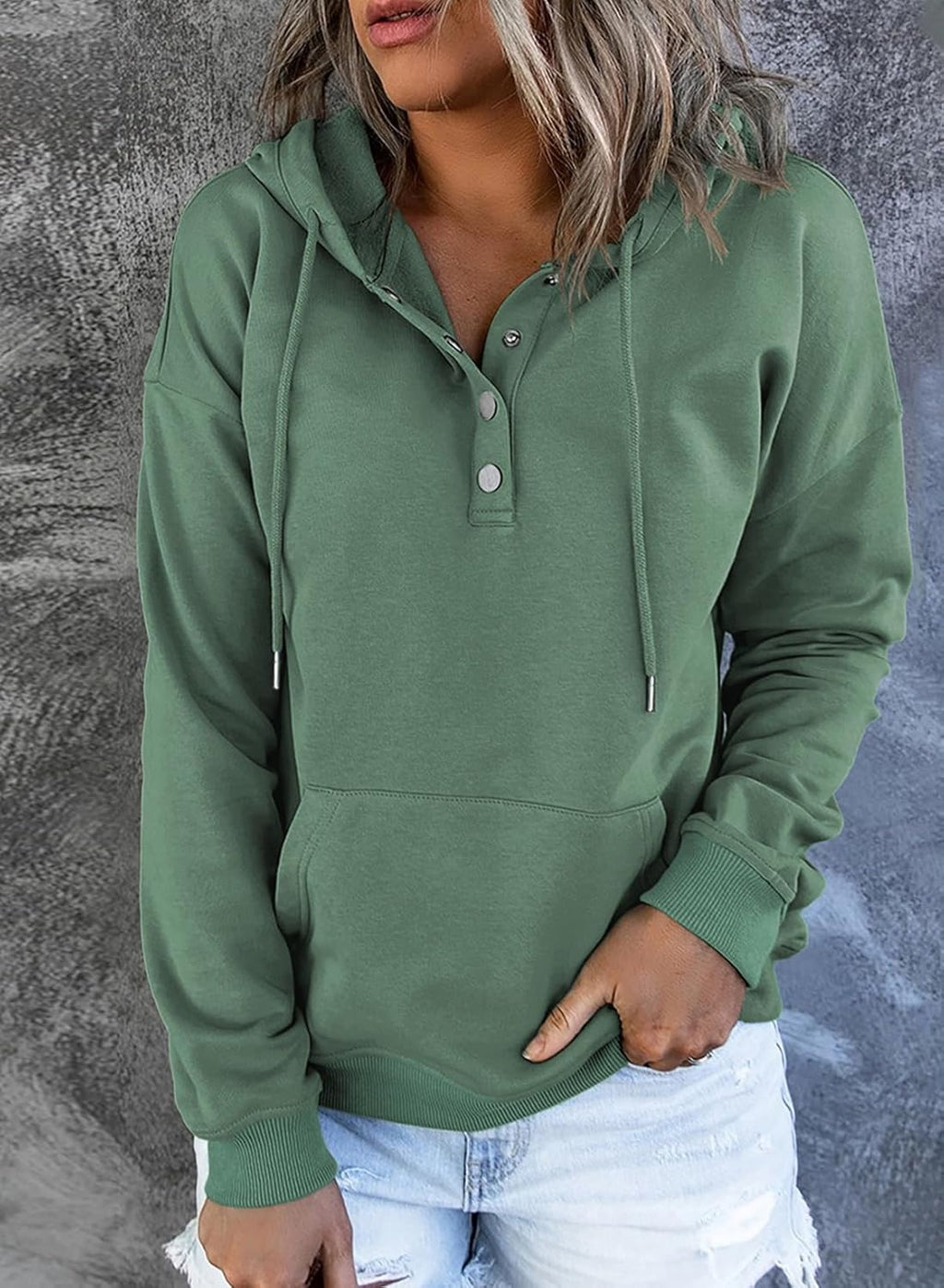 Women's Casual Hoodies Long Sleeve Solid Lightweight Pullover Tops Loose Sweatshirt with Pocket