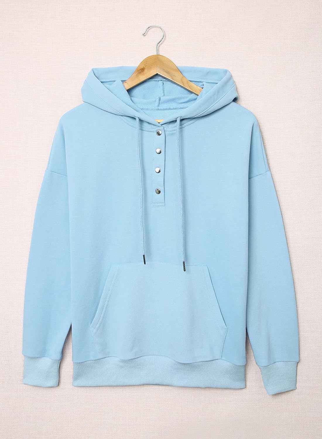 Womens 2025 Hoodies Button Collar Drawstring Hooded Pullover Sweatshirt Casual Long Sleeve Tops Shirts
