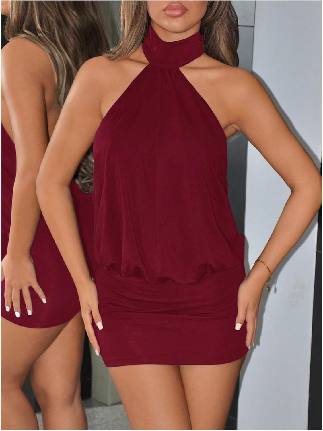 Women's Halter Mini Dress Y2k Backless Bodycon Club Night Cocktail Dresses