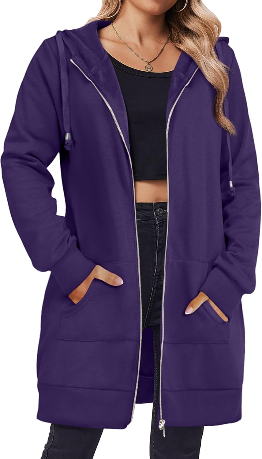 Zip Up Hoodies For Women Long Sleeve Oversized Sweatshirts Casual Lightweight Fleece Jackets With Pockets