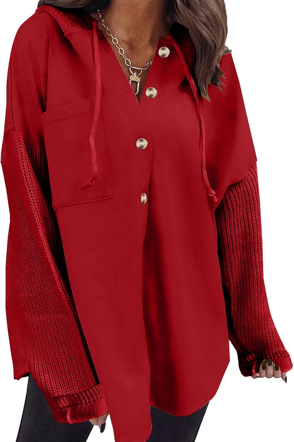 Oversized Sweatshirt for Women Loose Fit Casual Long Sleeve Button Hooded Sweatshirts Hoodies with Pocket