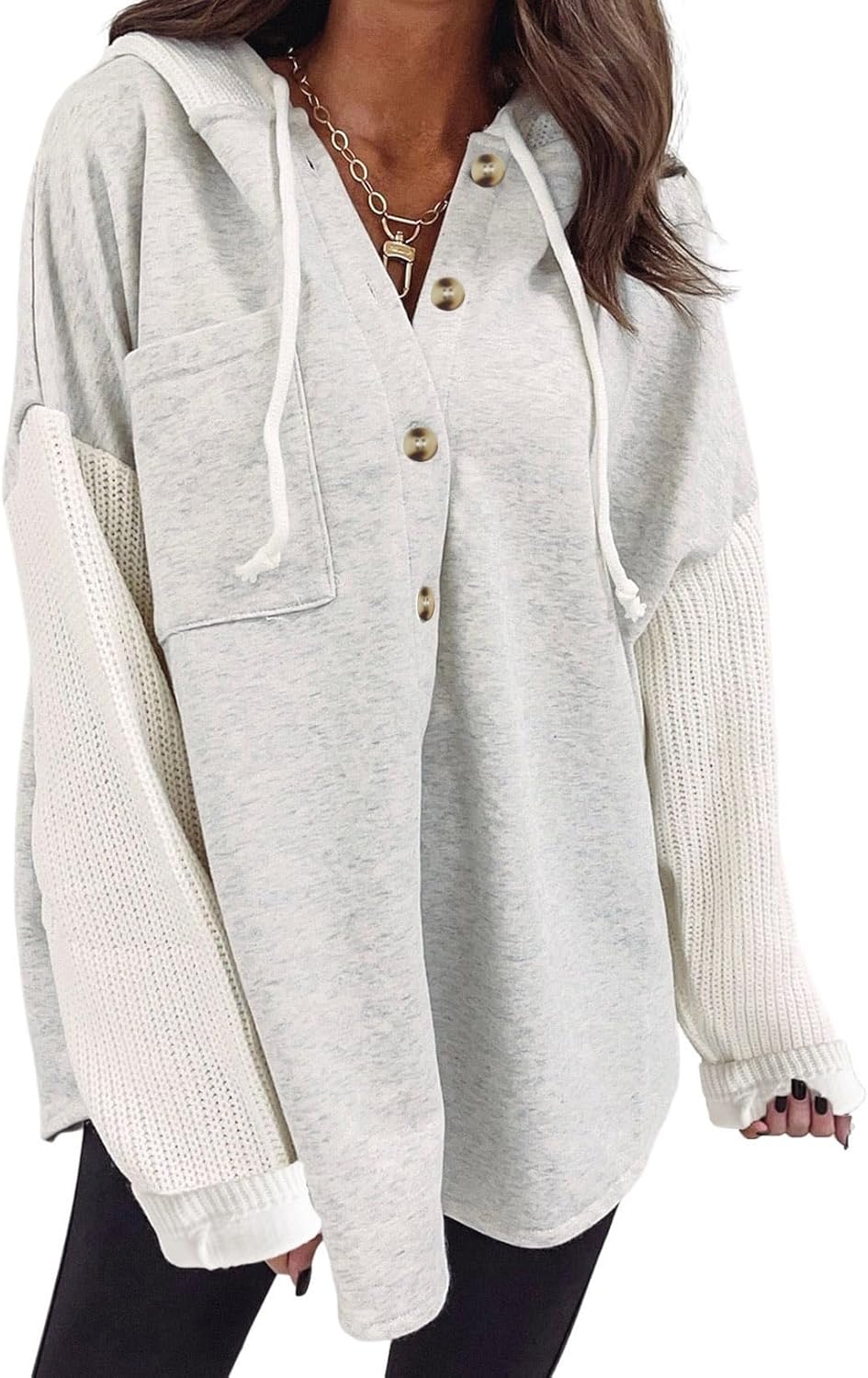 Oversized Sweatshirt for Women Loose Fit Casual Long Sleeve Button Hooded Sweatshirts Hoodies with Pocket