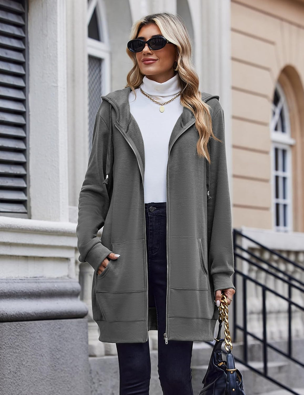 Zip Up Hoodies For Women Long Sleeve Oversized Sweatshirts Casual Lightweight Fleece Jackets With Pockets