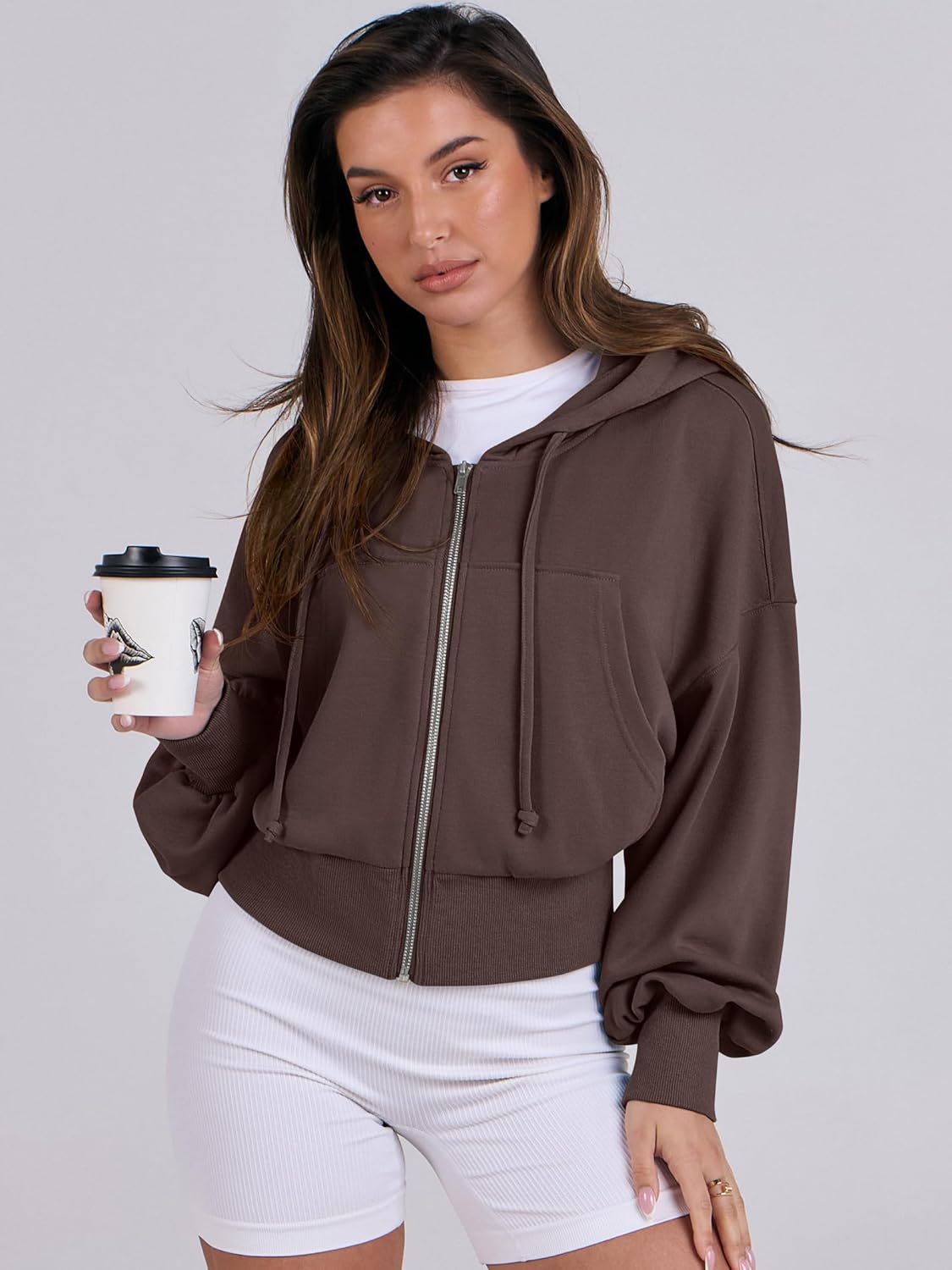 Womens Zip Up Hoodies Cropped Sweatshirts Casual Comfy Cute Zip Jackets Fashion Trendy Fall Outfits 2025 Y2K Clothes