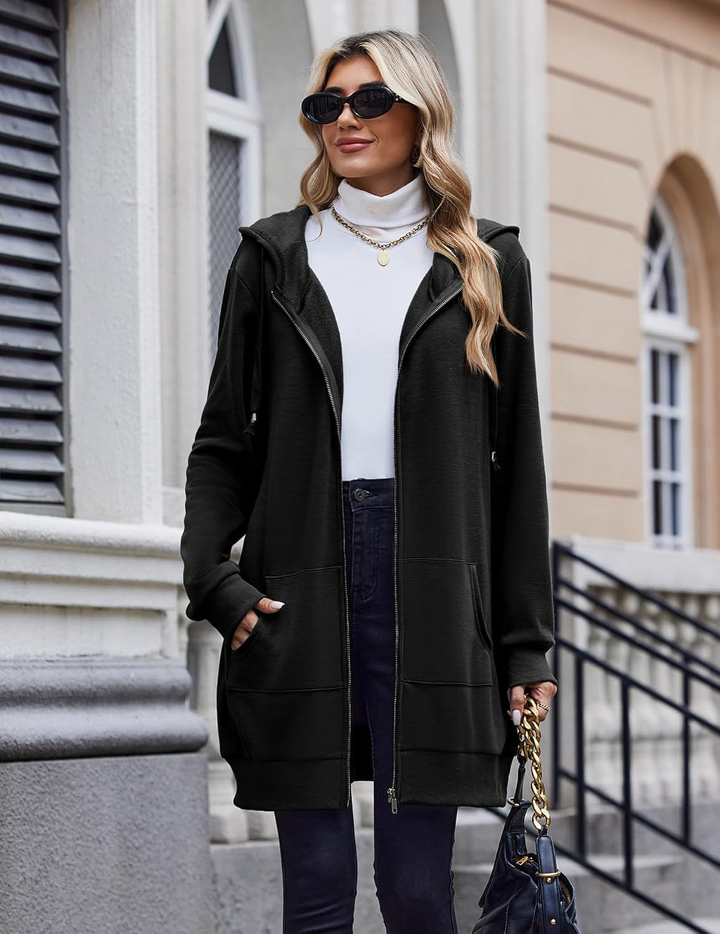 Zip Up Hoodies For Women Long Sleeve Oversized Sweatshirts Casual Lightweight Fleece Jackets With Pockets