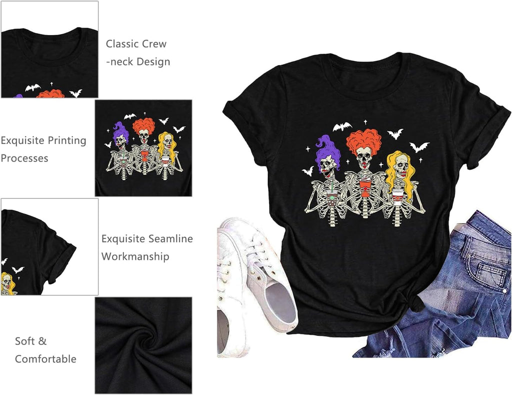 Dancing Skeleton Shirt for Women Happy Halloween T-Shirt Funny Skeleton Graphic Tees Tops Blouse Gift