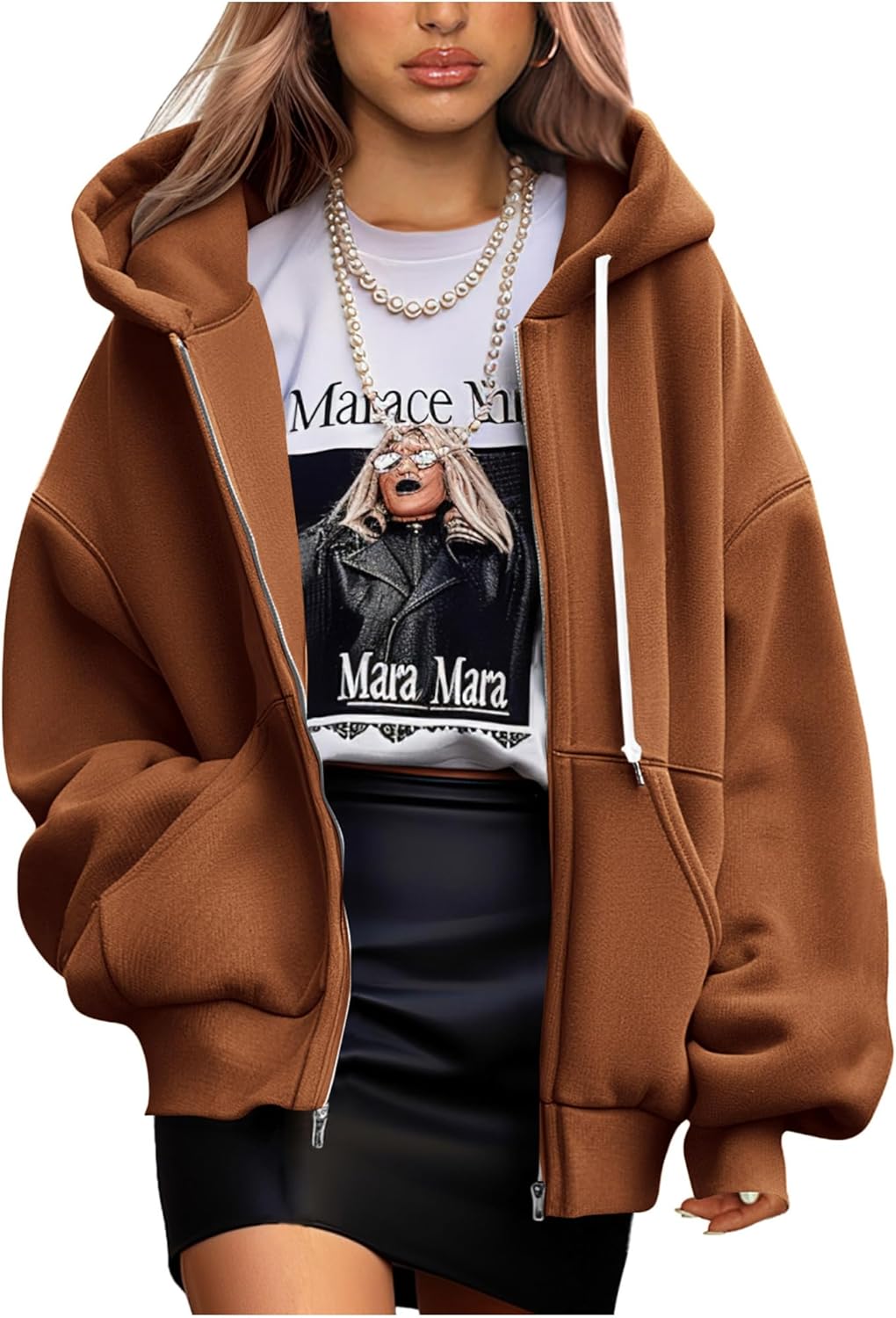 Women's 2025 Fall Oversized Hoodies Sweatshirt Long Sleeve Zip Up Pockets Loose Fit Y2K Winter Jackets Coat