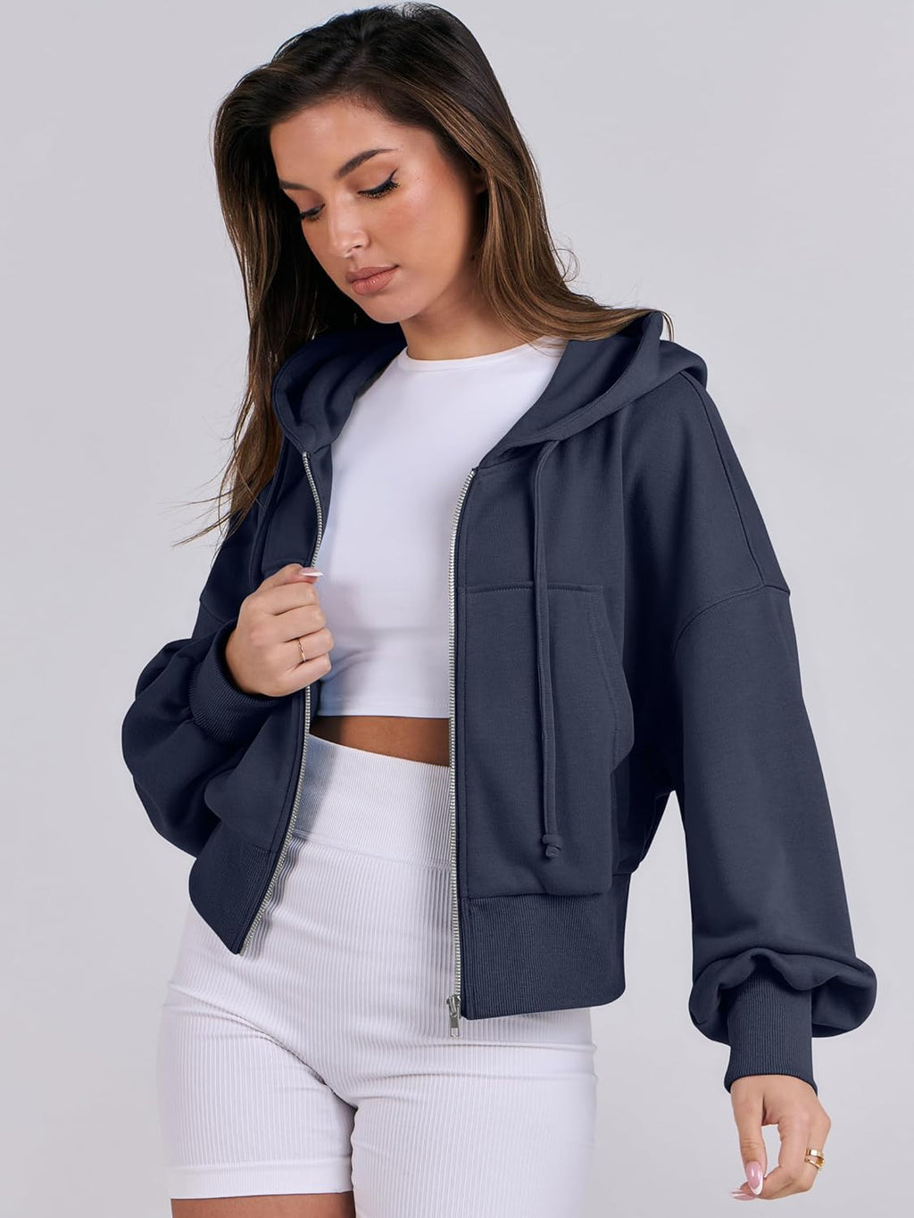 Womens Zip Up Hoodies Cropped Sweatshirts Casual Comfy Cute Zip Jackets Fashion Trendy Fall Outfits 2025 Y2K Clothes