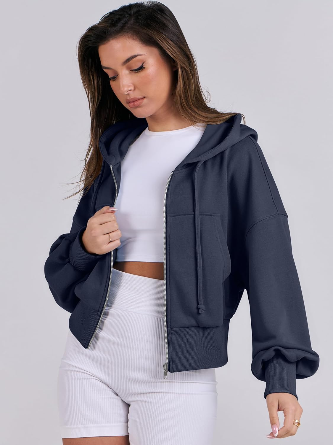 Womens Zip Up Hoodies Cropped Sweatshirts Casual Comfy Cute Zip Jackets Fashion Trendy Fall Outfits 2025 Y2K Clothes
