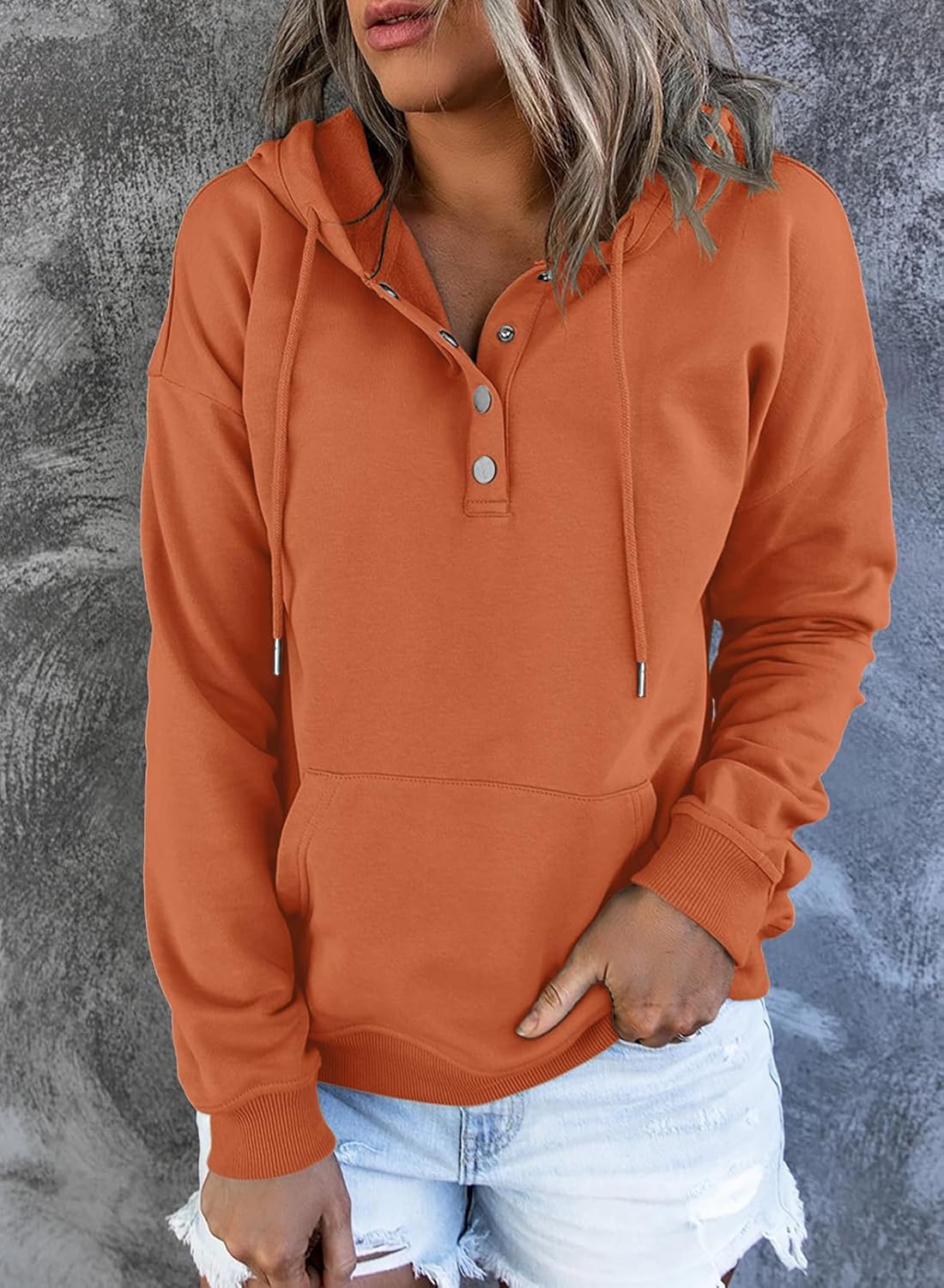Women's Casual Hoodies Long Sleeve Solid Lightweight Pullover Tops Loose Sweatshirt with Pocket