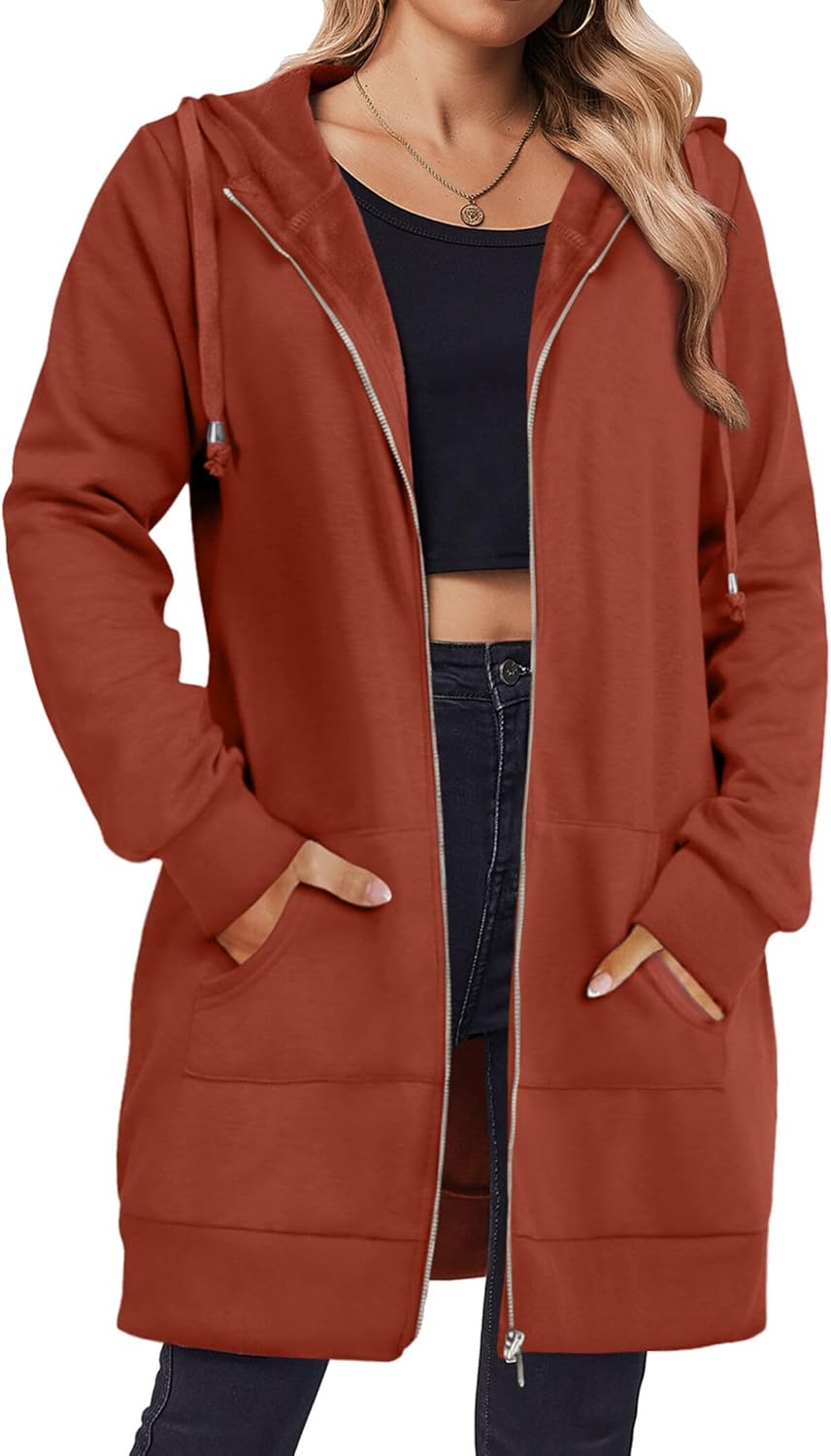 Zip Up Hoodies For Women Long Sleeve Oversized Sweatshirts Casual Lightweight Fleece Jackets With Pockets