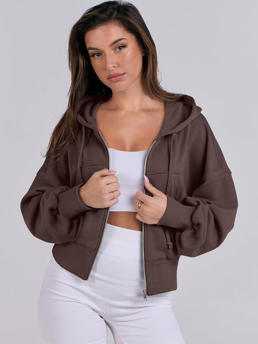 Womens Zip Up Hoodies Cropped Sweatshirts Casual Comfy Cute Zip Jackets Fashion Trendy Fall Outfits 2025 Y2K Clothes