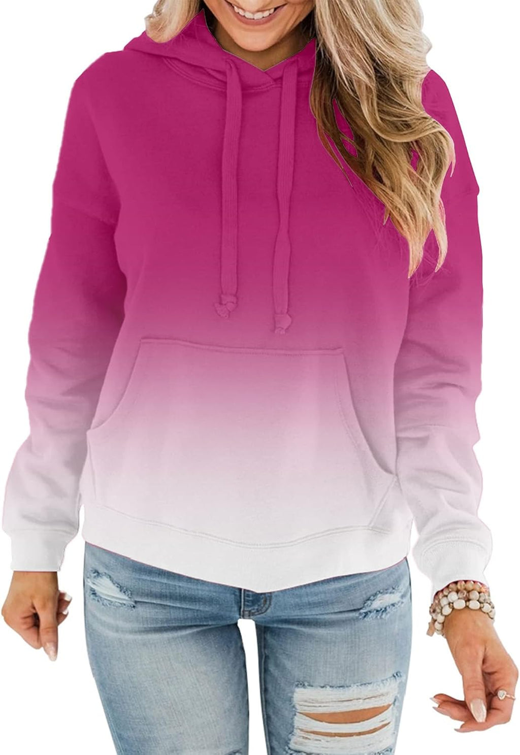 Womens Casual Hoodies Crew Neck Long Sleeve Sweatshirts with Pocket Lightweight Pullover Tops