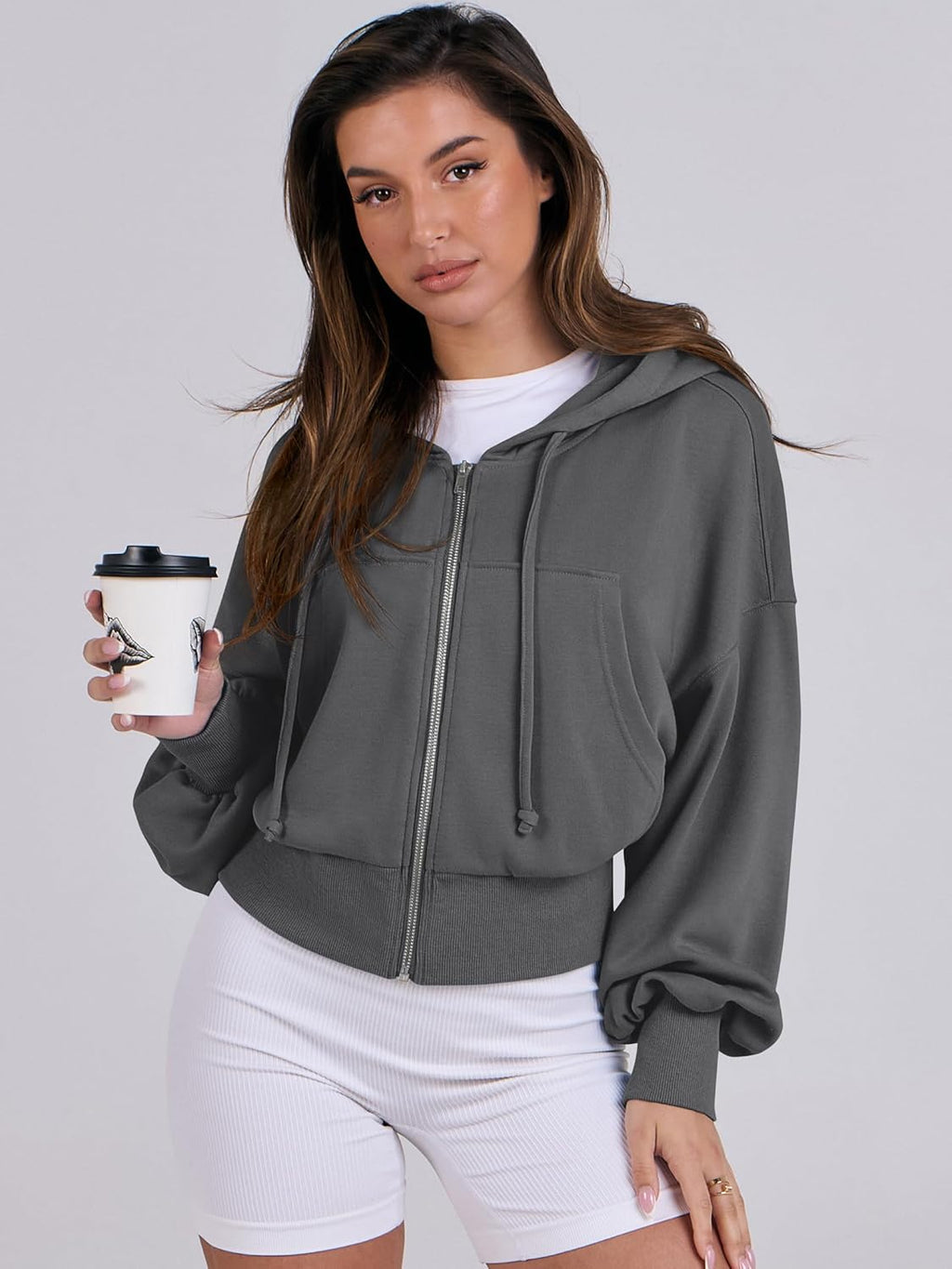 Womens Zip Up Hoodies Cropped Sweatshirts Casual Comfy Cute Zip Jackets Fashion Trendy Fall Outfits 2025 Y2K Clothes