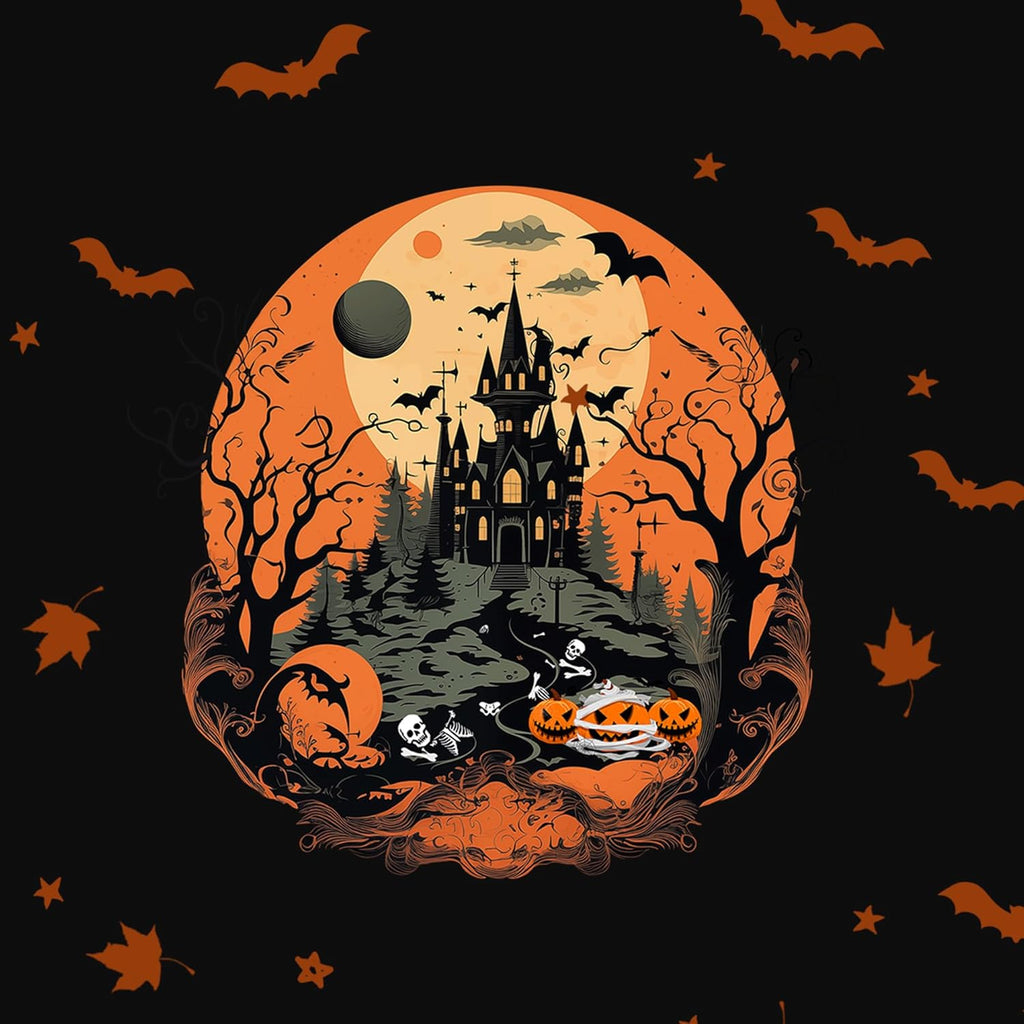 Halloween Shirts for Women: Castle Pumpkin Pattern Halloween Party Short Sleeve Costumes Crewneck T-Shirt
