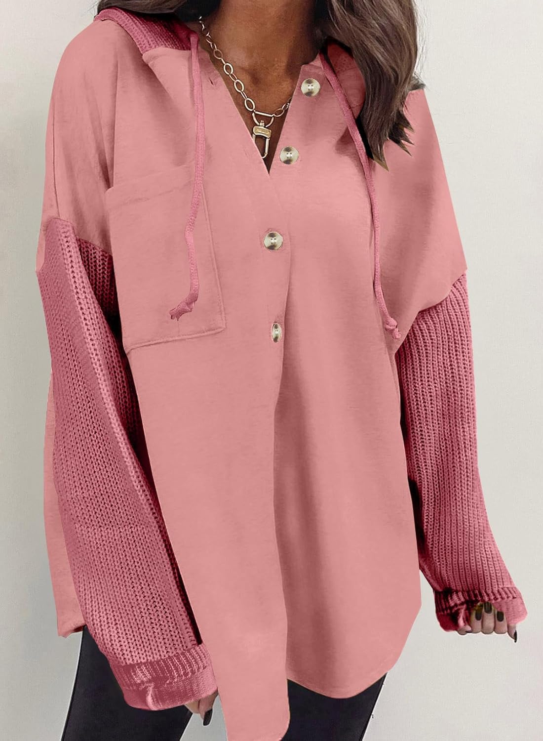 Oversized Sweatshirt for Women Loose Fit Casual Long Sleeve Button Hooded Sweatshirts Hoodies with Pocket