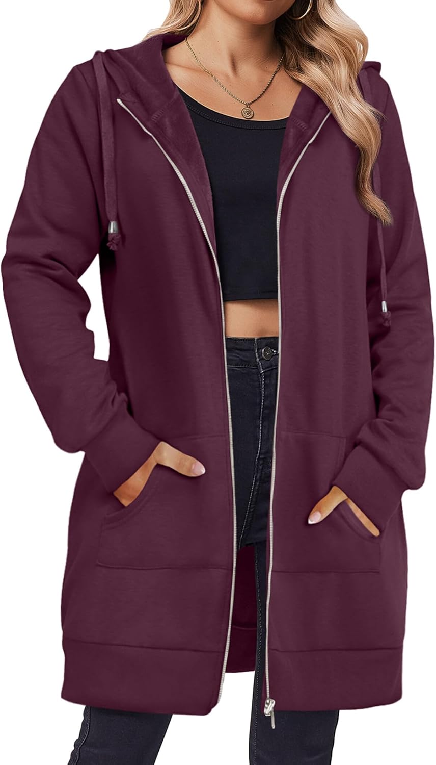 Zip Up Hoodies For Women Long Sleeve Oversized Sweatshirts Casual Lightweight Fleece Jackets With Pockets