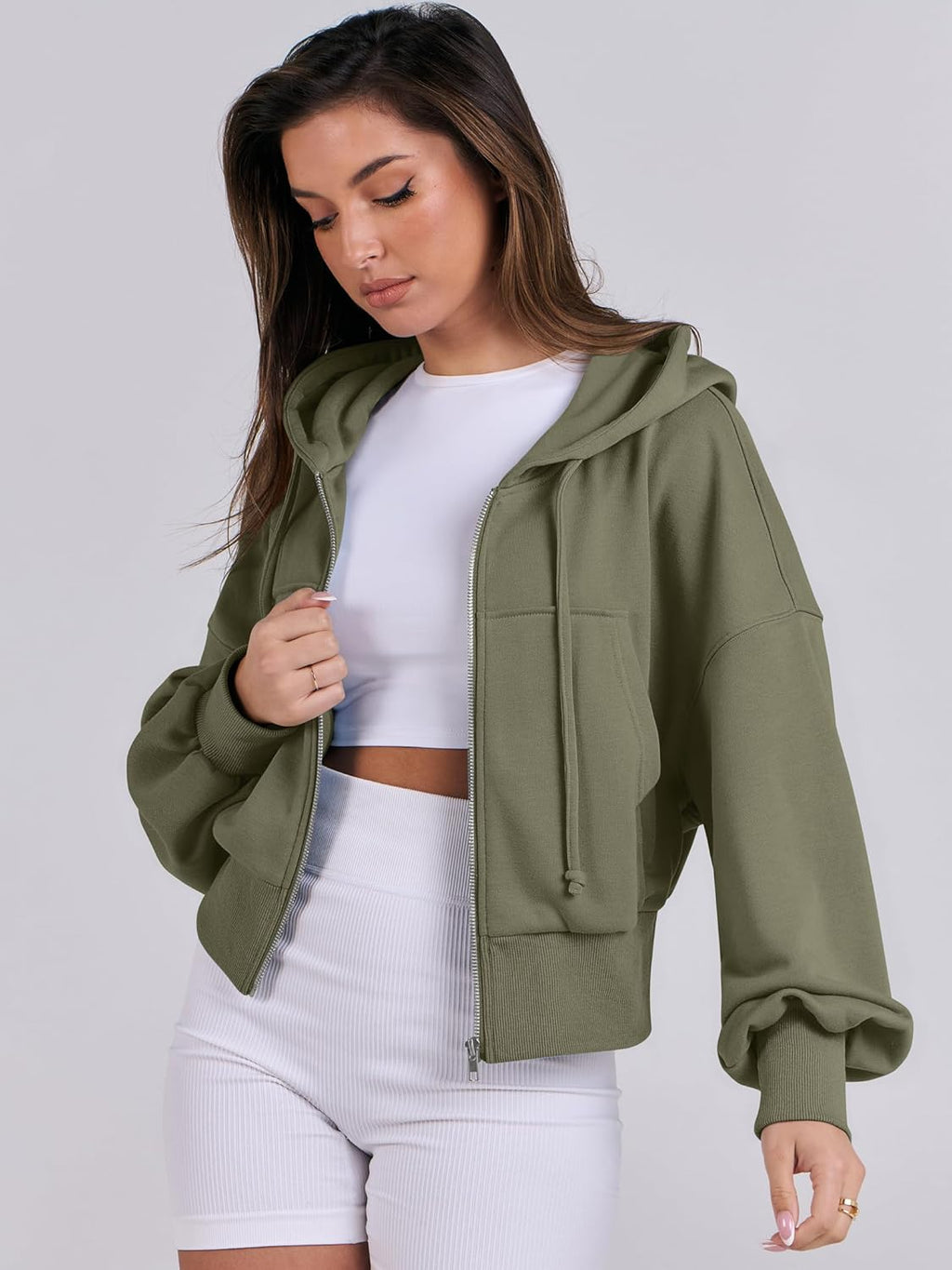 Womens Zip Up Hoodies Cropped Sweatshirts Casual Comfy Cute Zip Jackets Fashion Trendy Fall Outfits 2025 Y2K Clothes