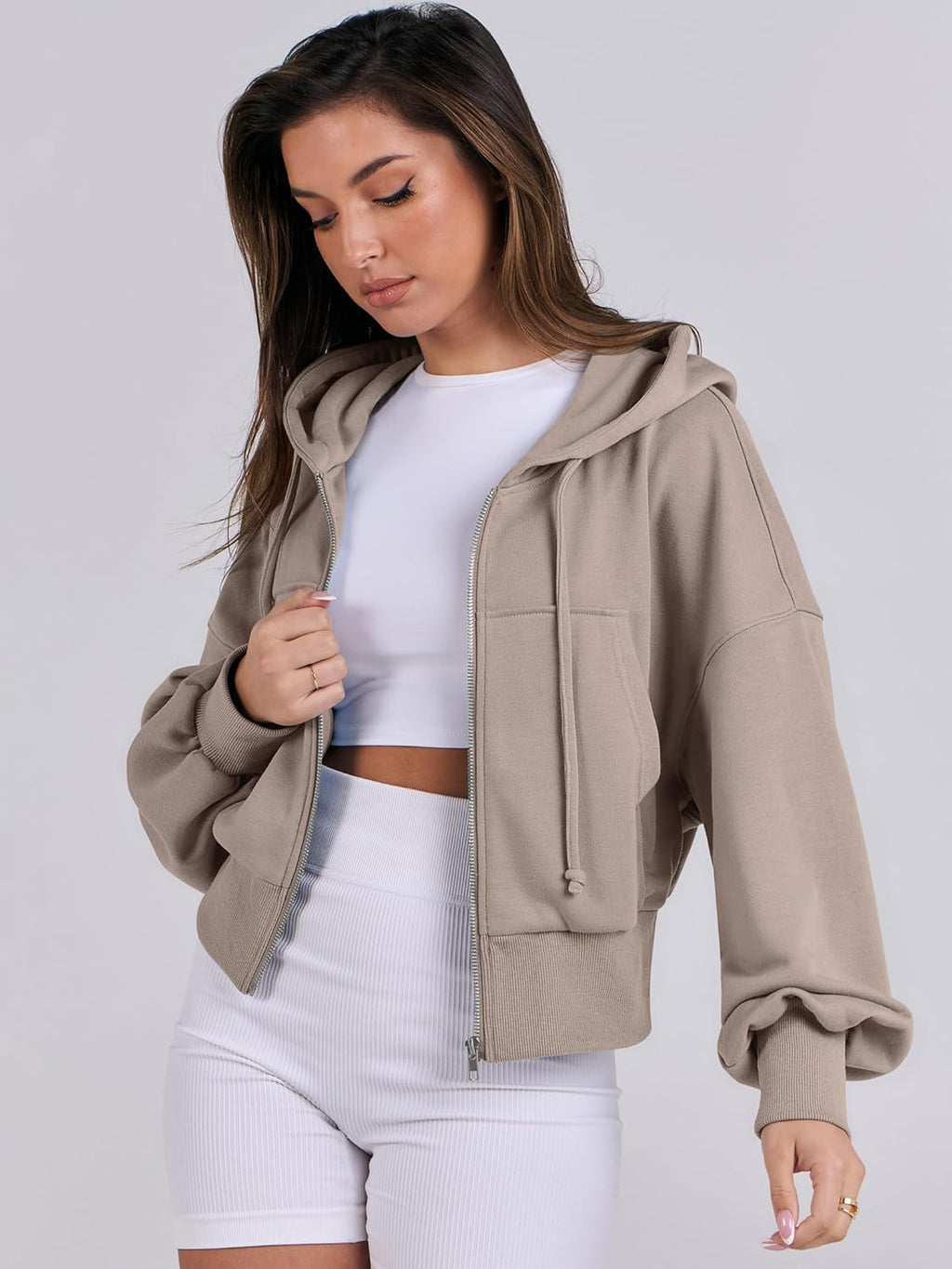 Womens Zip Up Hoodies Cropped Sweatshirts Casual Comfy Cute Zip Jackets Fashion Trendy Fall Outfits 2025 Y2K Clothes