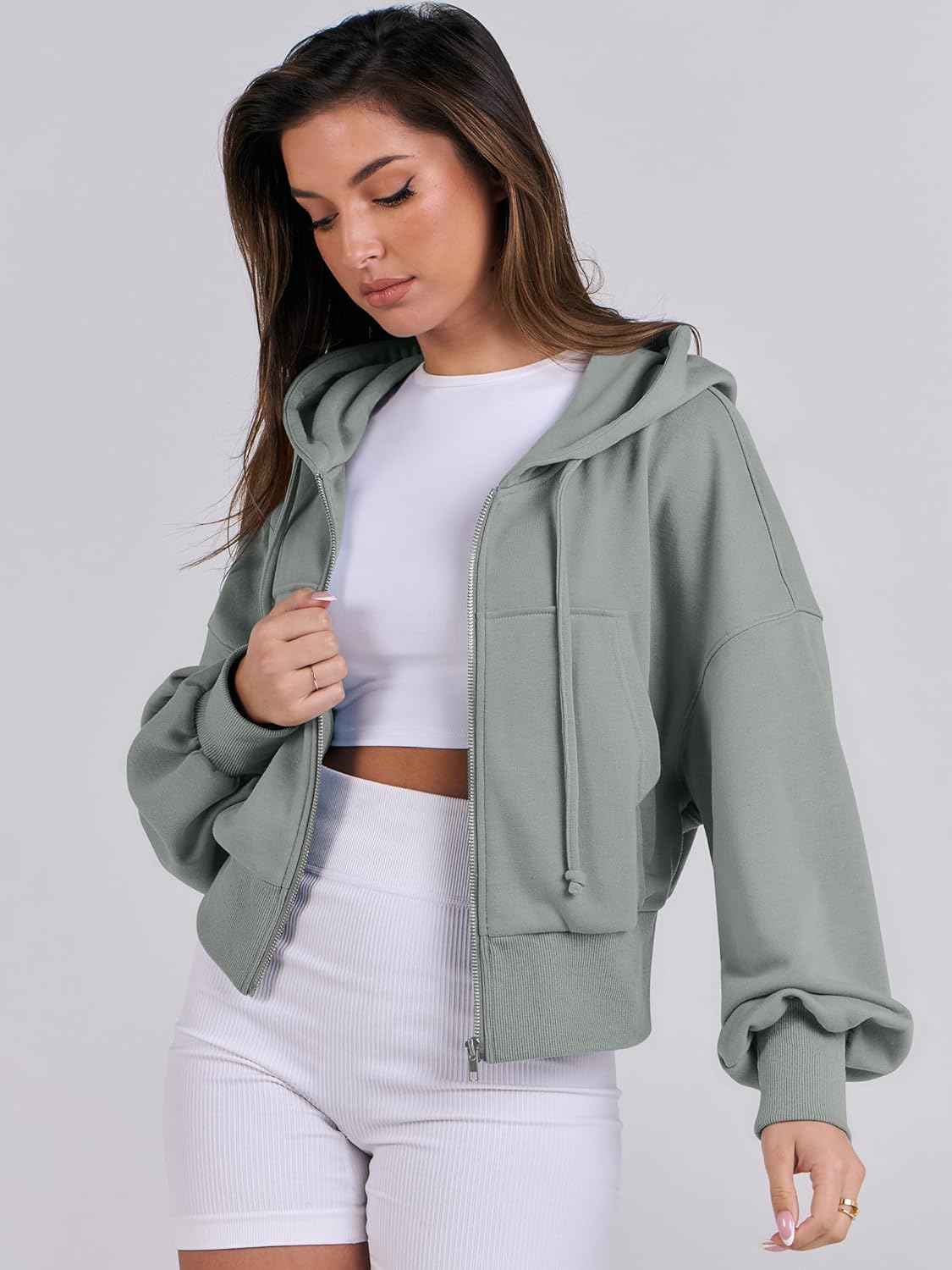 Womens Zip Up Hoodies Cropped Sweatshirts Casual Comfy Cute Zip Jackets Fashion Trendy Fall Outfits 2025 Y2K Clothes