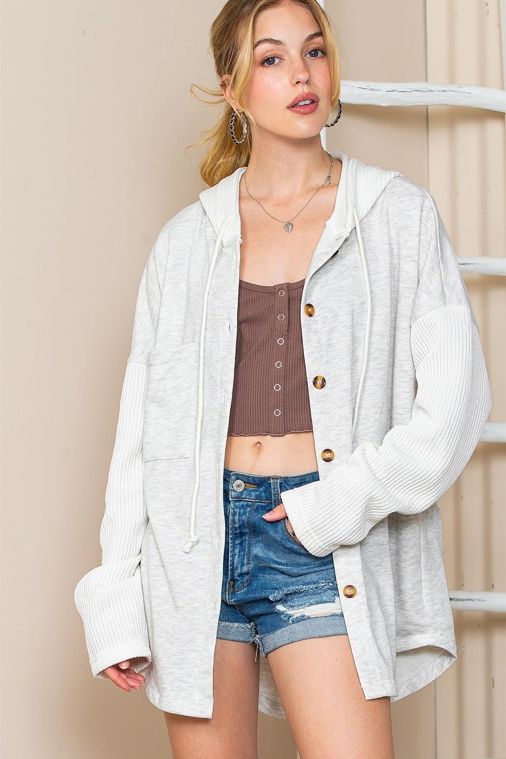 Oversized Sweatshirt for Women Loose Fit Casual Long Sleeve Button Hooded Sweatshirts Hoodies with Pocket