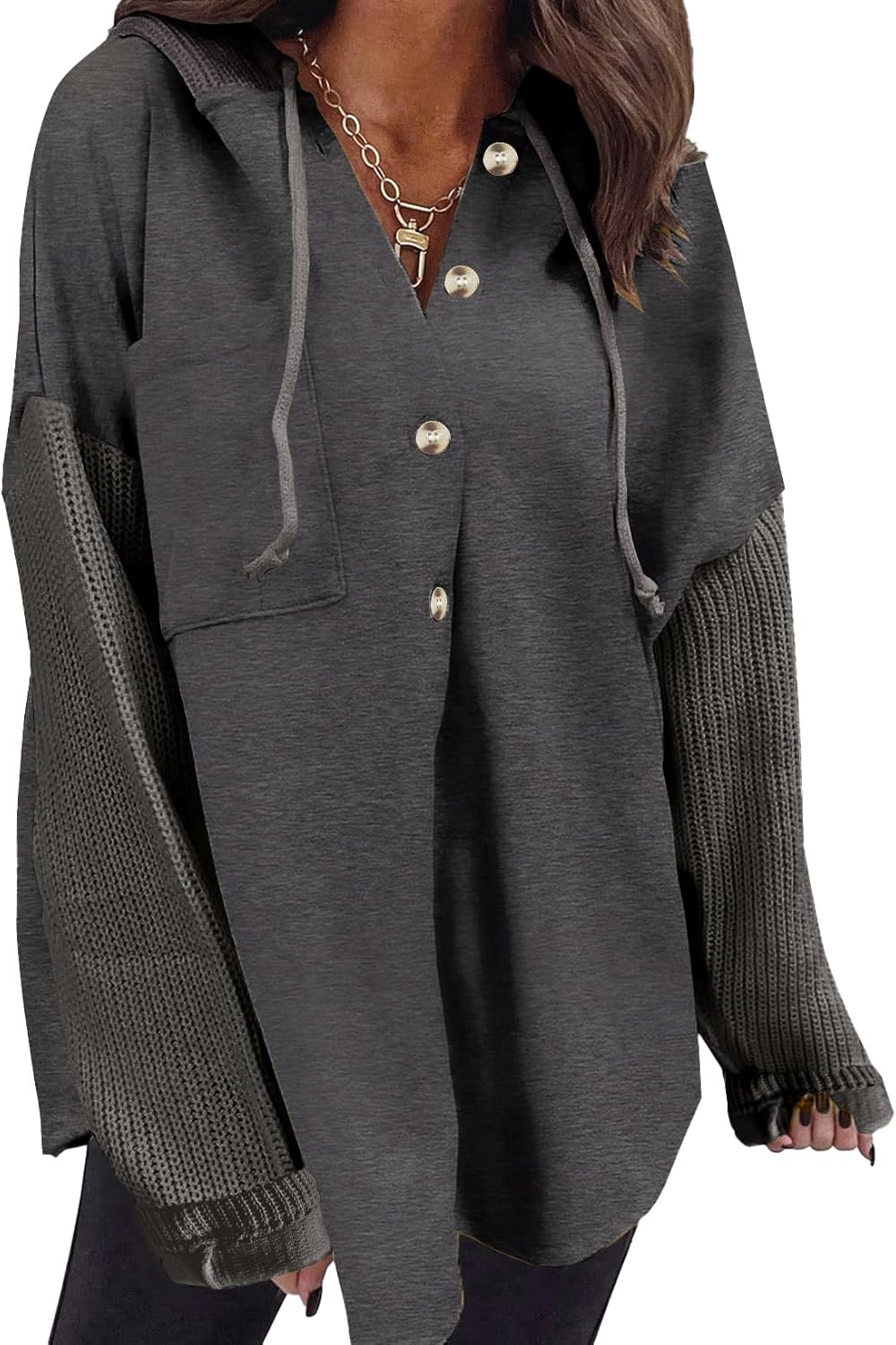 Oversized Sweatshirt for Women Loose Fit Casual Long Sleeve Button Hooded Sweatshirts Hoodies with Pocket