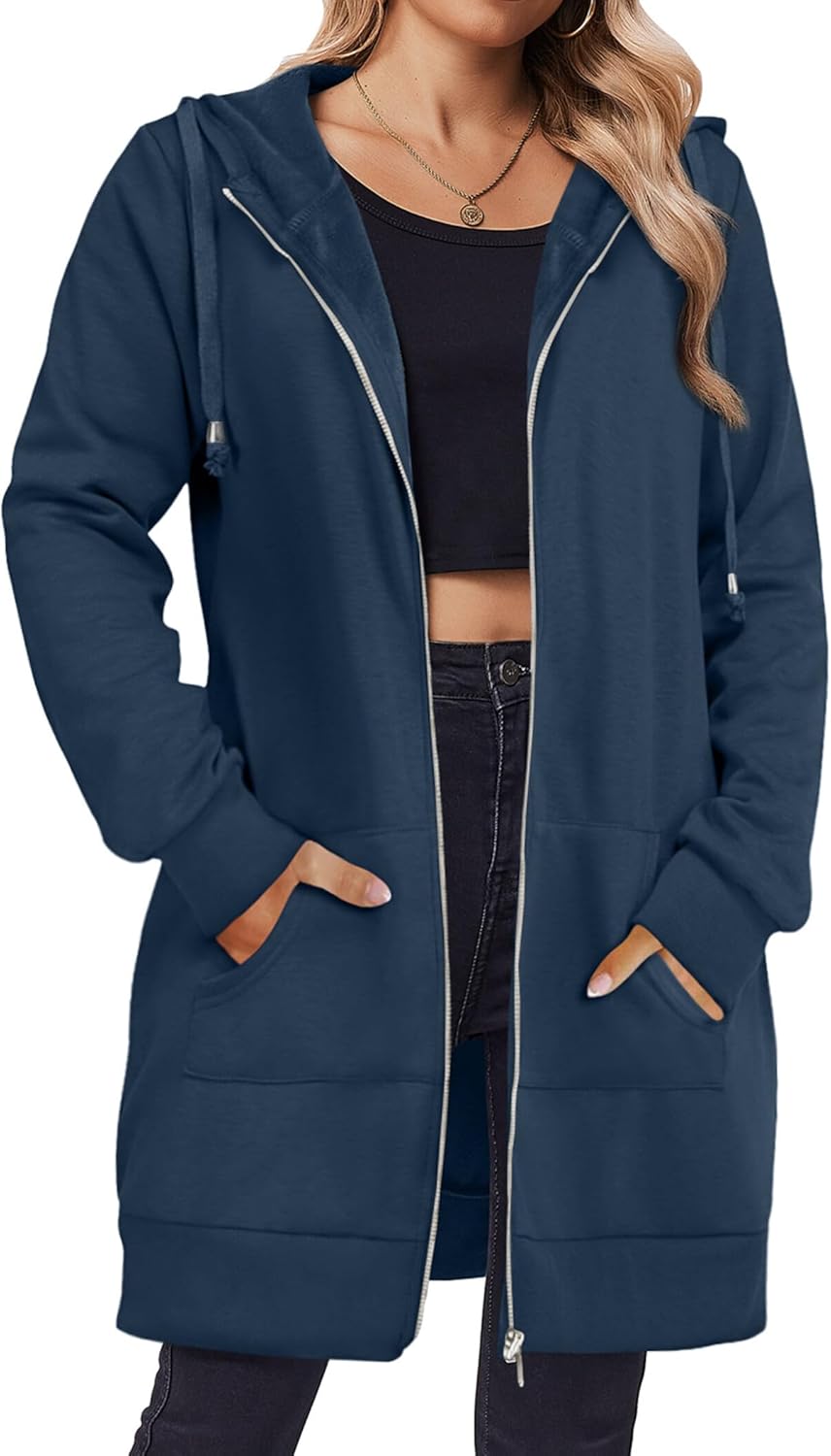 Zip Up Hoodies For Women Long Sleeve Oversized Sweatshirts Casual Lightweight Fleece Jackets With Pockets