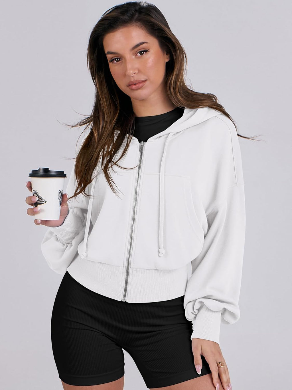 Womens Zip Up Hoodies Cropped Sweatshirts Casual Comfy Cute Zip Jackets Fashion Trendy Fall Outfits 2025 Y2K Clothes