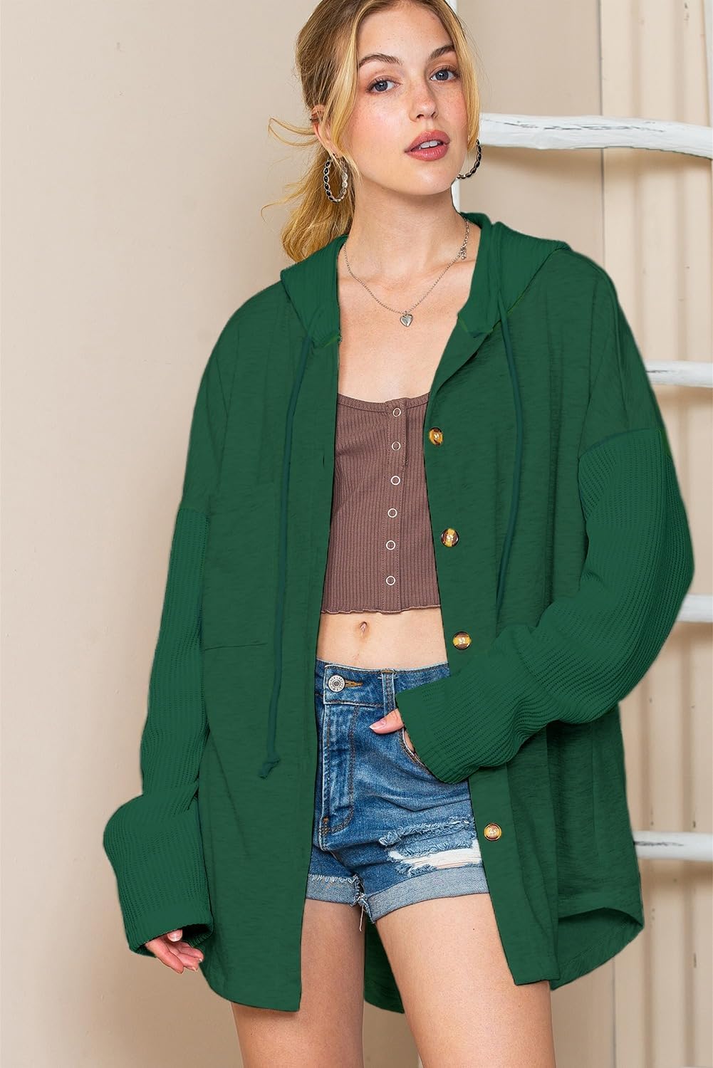 Oversized Sweatshirt for Women Loose Fit Casual Long Sleeve Button Hooded Sweatshirts Hoodies with Pocket