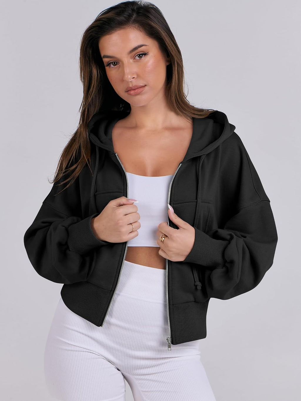 Womens Zip Up Hoodies Cropped Sweatshirts Casual Comfy Cute Zip Jackets Fashion Trendy Fall Outfits 2025 Y2K Clothes