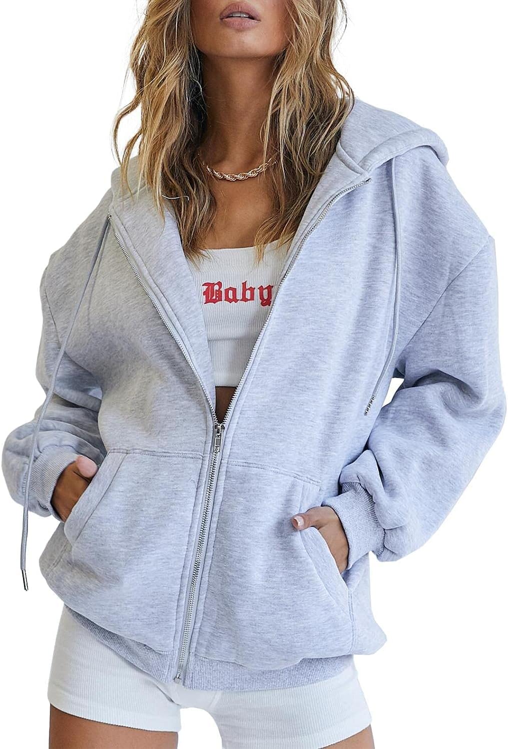 Women's Drawstring Zip Up Cute Hoodies Fall Jacket Oversized Casual Sweatshirts with Pocket