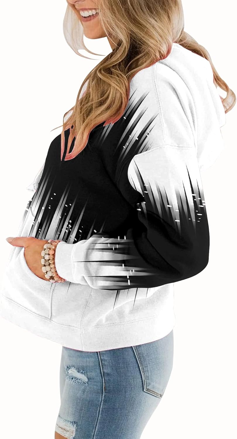 Womens Casual Hoodies Crew Neck Long Sleeve Sweatshirts with Pocket Lightweight Pullover Tops